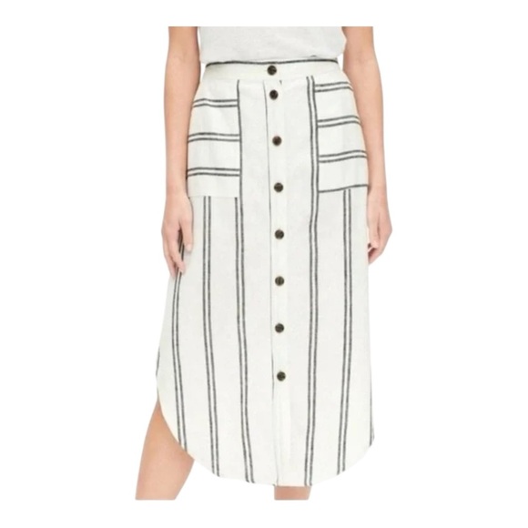 GAP Dresses & Skirts - GAP Women's 8 Linen White Striped Flowy Button Front Curved Hem MIDI Skirt
